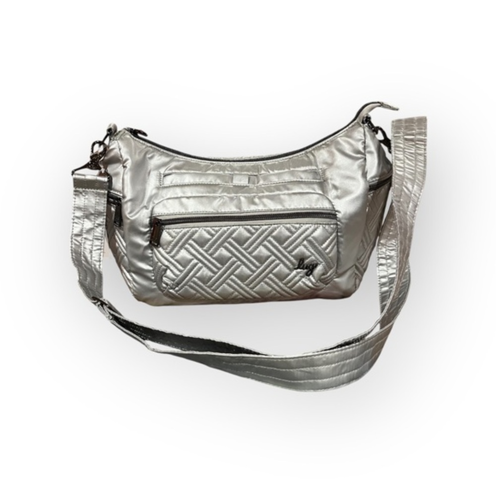 NWT Lug ChaCha East West Puffy Quilted Silver Shoulder Lightweight Shoulder Bag